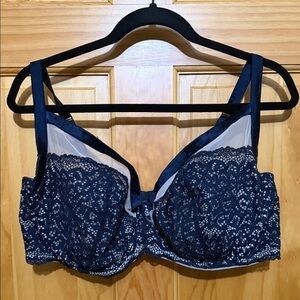 Cacique Midnight Blue Lace Sexy Lightly Lined Bra, Size 46DDD.